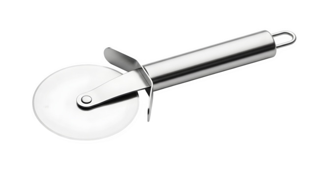 Pizza cutter with stainless steel handle isolated on transparent background, a sharp and efficient tool for slicing pizza with ease and precision