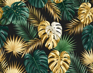 Naklejka premium Tropical leaf pattern with gold accents. A vibrant design