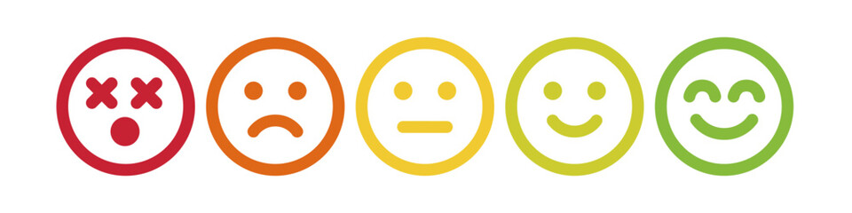Mood Scale Icon Set, Five-Emoji Emotion Rating from Angry to Happy, Colorful Vector Feedback Illustration for Surveys.
