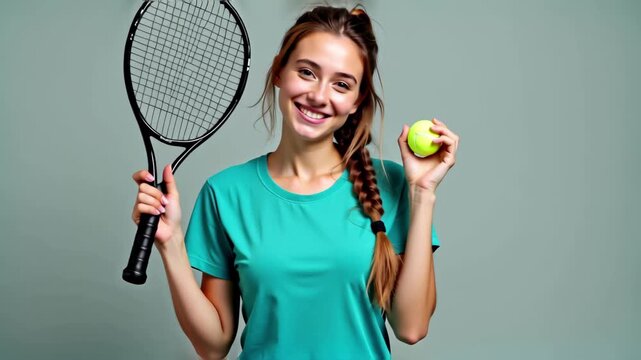 Woman holding a tennis racket and ball