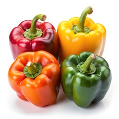 Orange Red Yellow and Green Bell Peppers on White capsicum
