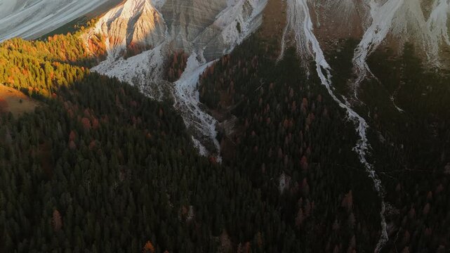 Seceda Mountain shot on FPV drone. Dolomites, Italy