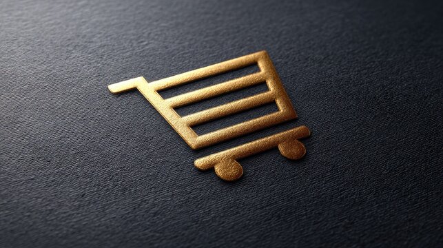 Elegant Gold Shopping Cart Icon on Textured Background for E-commerce and Retail Themes