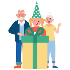 Obraz premium Happy Grandparents and Family Illustration Vector