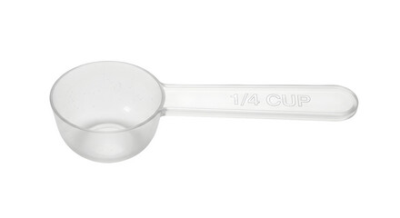 Clear plastic measuring spoon isolated on transparent background, a kitchen essential for precise ingredient measurement in cooking and baking recipes