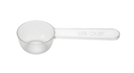 Clear plastic measuring spoon isolated on transparent background, a kitchen essential for precise ingredient measurement in cooking and baking recipes