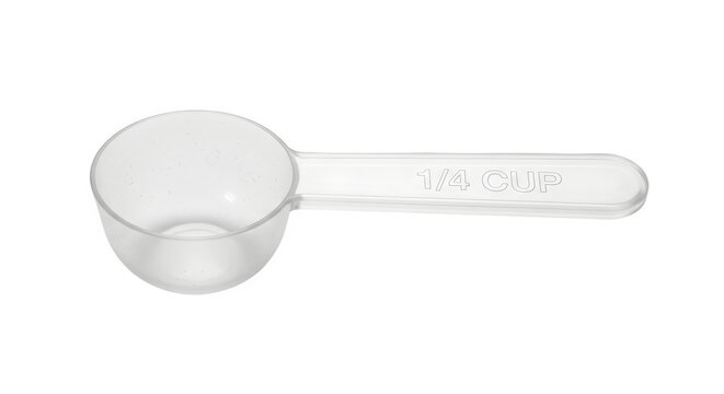 Clear plastic measuring spoon isolated on transparent background, a kitchen essential for precise ingredient measurement in cooking and baking recipes