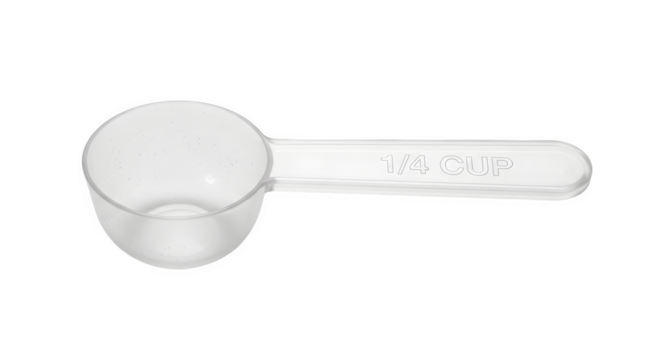 Clear plastic measuring spoon isolated on transparent background, a kitchen essential for precise ingredient measurement in cooking and baking recipes