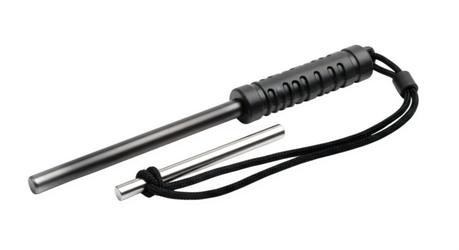 Ferrocerium rod isolated on transparent background, a reliable fire starter for camping, survival, and outdoor adventures, ensuring warmth and light in any situation