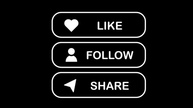 A set of social media interaction buttons on a black background