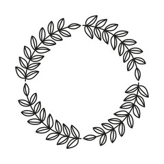 Circular Laurel Wreath Border Design Botanical Element Black Outline Transparent Background