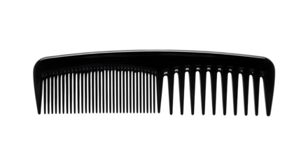 Black plastic comb isolated on transparent background a versatile grooming tool for hair styling, detangling, and maintenance for all hair types