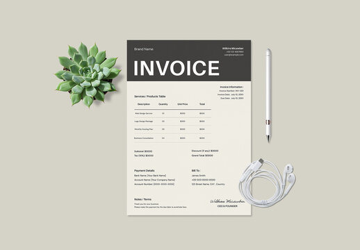 Clean and Modern Company Invoice Template in A4 Format
