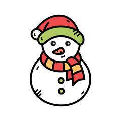 Charming Doodle Illustration Of A Snowman Wearing A Red Hat And Striped Scarf Against A Transparent Background