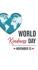 World kindness day illustration with a heartshaped world map and the date november 13 isolated on white background