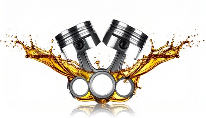 Fototapeta premium Engine piston with oil splatter, realistic lighting and reflection, white background