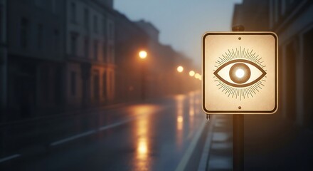 Street Sign Illuminated By Soft Golden Light On An Empty Street Symbol Of Awareness