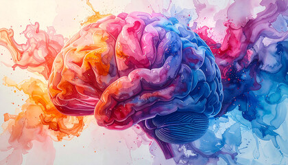 Brain of Vibrant Thought: A vivid artistic rendering of the human brain, awash in a cascade of dynamic colors, representing the boundless potential of human intellect.