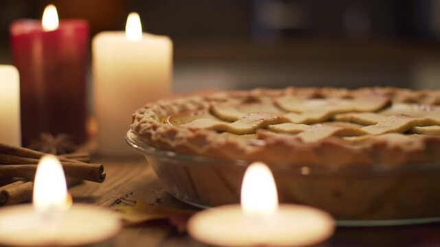 Pumpkin Pie and Candle for Halloween Celebration
