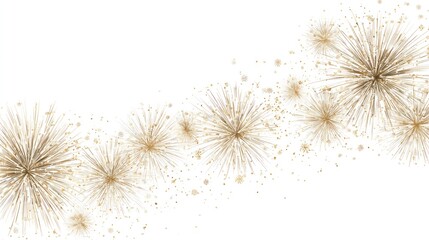 Fototapeta premium Golden dandelion-like bursts on a white backdrop, creating a festive, airy feel