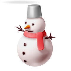 Charming Snowman with Pink Scarf and Bucket Hat a Whimsical Winter Character Illustration with a Transparent Background