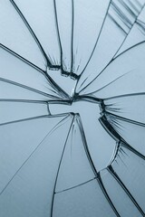 Fototapeta premium Macro Close-Up of Cracked Glass Surface with Sharp Fracture Lines