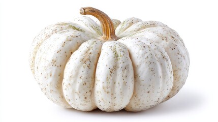 Small, round white pumpkin with brown specks isolated on white