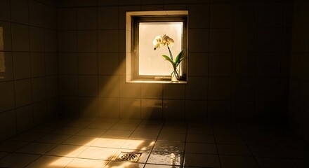 Aesthetic Photo Sun Light Through Restroom Window Hygiene Concept