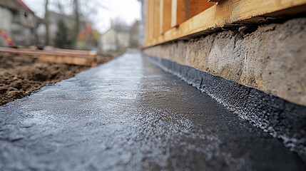 Close-up view of a freshly poured foundation wall Generative AI