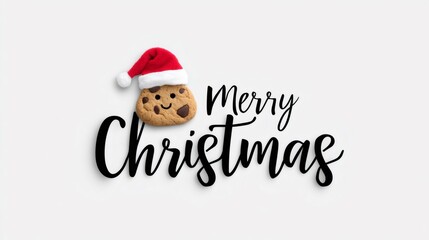 Christmas cookie smiling wearing santa hat greeting card