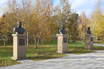 Monument to outstanding Soviet statesmen in the city of Nadym in Northern Russia