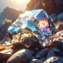 Shiny gem on rocks