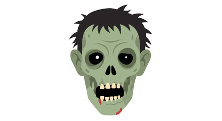 Cartoon zombie head with green skin, black hair, and blood dripping from the mouth.