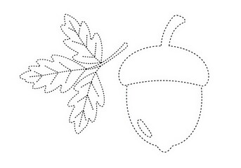 Outline of an Acorn with Leaf on a White Background for Decorative or Educational Purposes