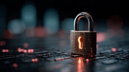 Digital padlock glowing with secure binary code, symbolizing cybersecurity protection and data privacy in a modern technological landscape