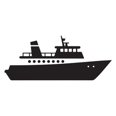 Obraz premium Elegant Black Silhouette of a Luxury Yacht Cruise Ship on a Clean White Background Perfect for Design and Nautical Themes