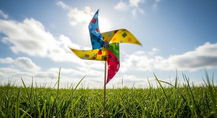 Aesthetic Photo Paper Windmill On Field Bright Sunny Sky