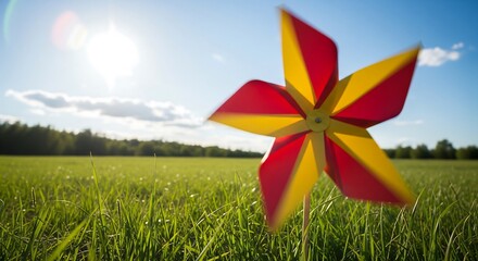 Minimalist Scene Spinning Pinwheel On Grass Carefree Play