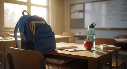 Aesthetic Photo Child Backpack In Classroom Soft Light Learning