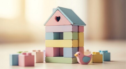 Aesthetic Photo Pastel Colored Blocks Building A Small House