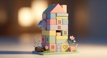 Childhood Play Building Blocks House Shape Nurturing Concept