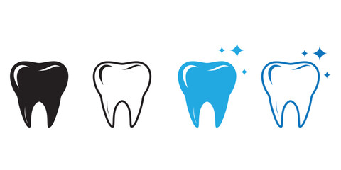 Set of tooth vector icons. Black teeth icons. Dentistry symbol.