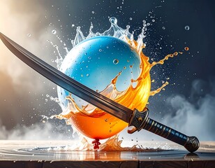Exploding balloon pierced by a sword