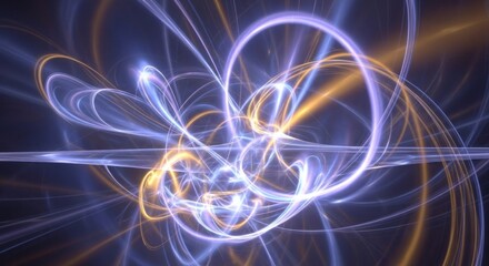 A vibrant, abstract digital artwork featuring a blend of blue, purple, and orange hues, set against a dark background with a subtle glow effect.