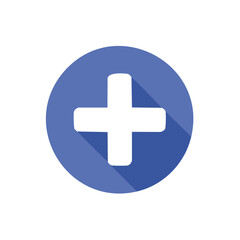 Obraz premium Blue Circle Icon with White Plus Sign for Addition or Medical Symbol