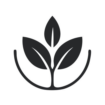 Simple black plant icon with three leaves representing growth nature and ecology