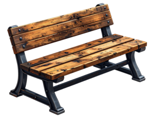 Rustic Wooden Park Bench Isolated on Black