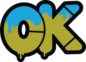 Bold Comic Pop Art Style Sticker of Confirmation with 'OK' Text and Yellow Burst Design in Green Speech Bubble Vector