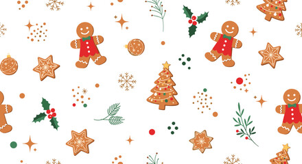 A delightful holiday pattern featuring gingerbread cookies and festive elements.