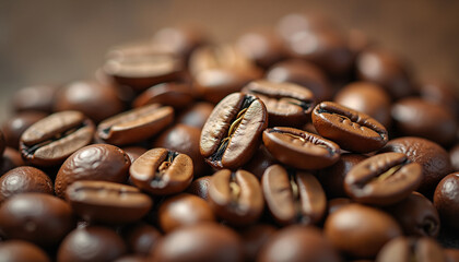 Steaming roasted coffee beans, rich texture and warmth